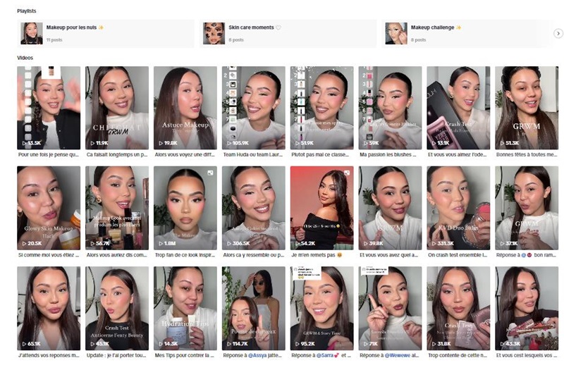 Tiktok法國(guó)美妝垂直類網(wǎng)紅博主推廣頻道內(nèi)容