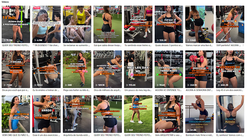 Tiktok巴西運(yùn)動(dòng)健身類KOL網(wǎng)紅頻道內(nèi)容