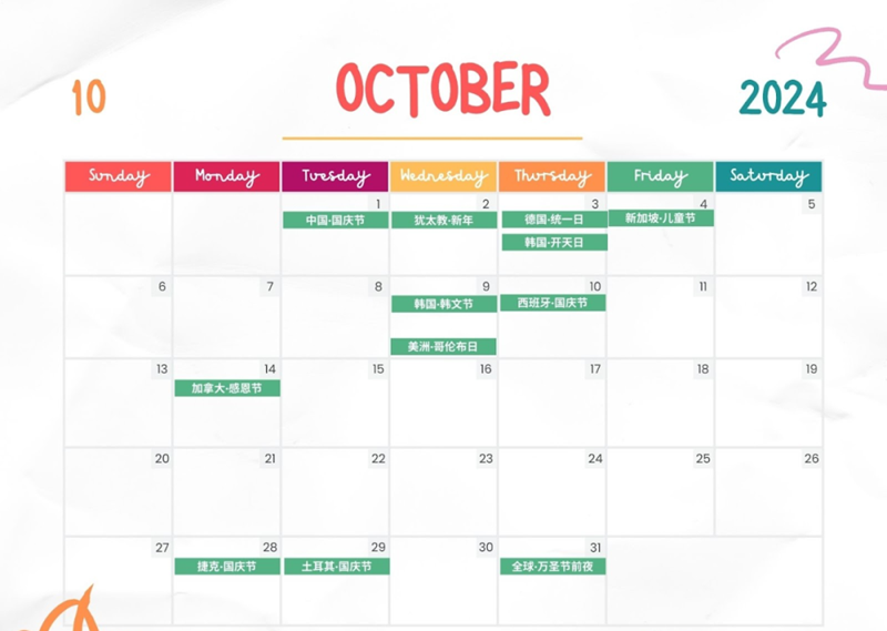 2024年10月海外營銷節(jié)點(diǎn)